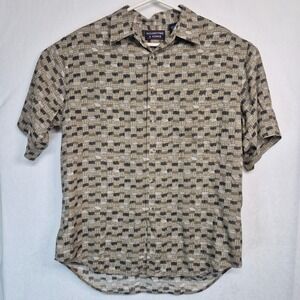 VINTAGE Roundtree Yorke Mens Geometric Pattern Short Sleeve Button Up Shirt Sz L
